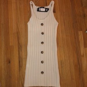 White tank top sweater dress with buttons